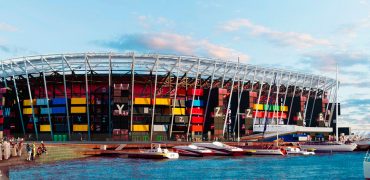 The Ras Abu Aboud stadium is made of shipping containers