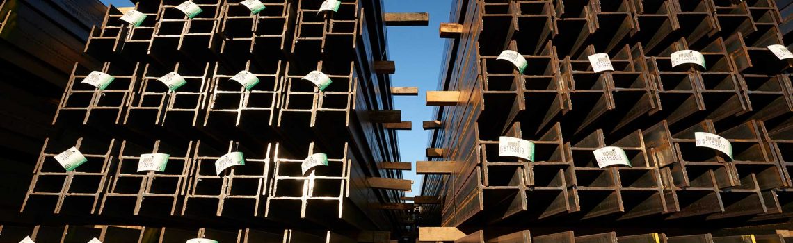 Stacks of steel girders ready for transport